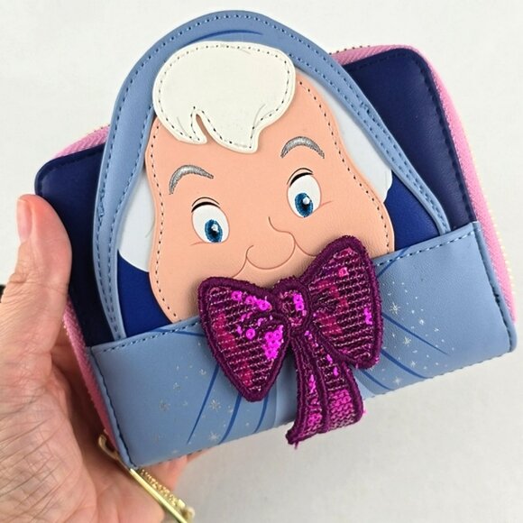 NWT Loungefly x Disney Fairy Godmother Zip Around Wallet Blue Pink Faux Leather - Picture 3 of 13